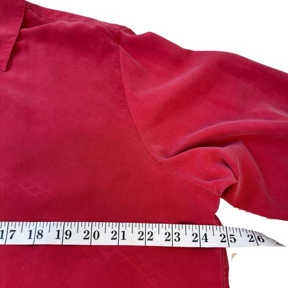 Vintage Y2K Express Silk 100% Button-Up Shirt – Red – Size Large - Picture 14 of 16
